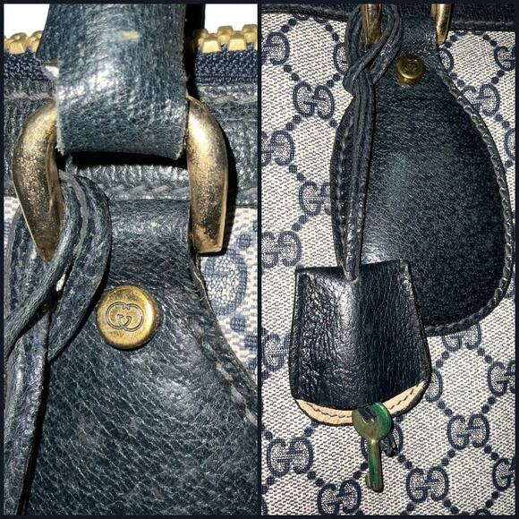 Gucci GG Supreme Vintage PVC  Leather Navy Boston Large Travel Weekender Bag - Picture 13 of 16